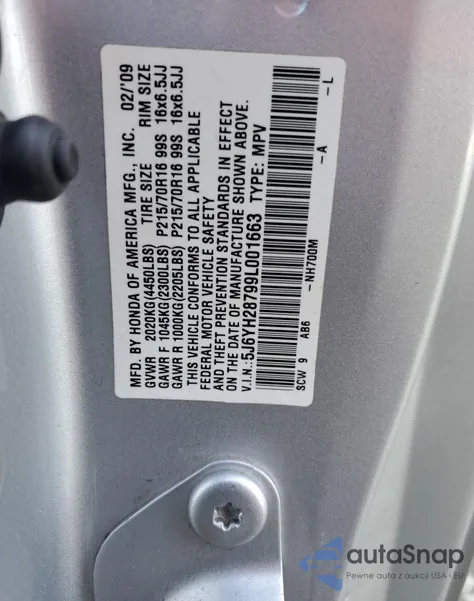 2009 Honda Element Ex из США, поврежденный, VIN 5J6YH28799L001663